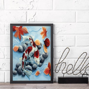 Koi Print, Japanese Print,Japanese Art Print, Koi Fish Print, Koi Fish Wall Poster,Koi Fish Wall Decoration,Koi Fish Wood Frame Wall Poster