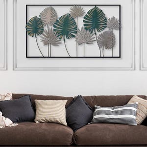 Metal Wall Art | Large Palm Leaf Metal Wall Decor | Modern Metal Framed Wall Hanging | Botanical Wall Sculpture | Handmade Metal Art |