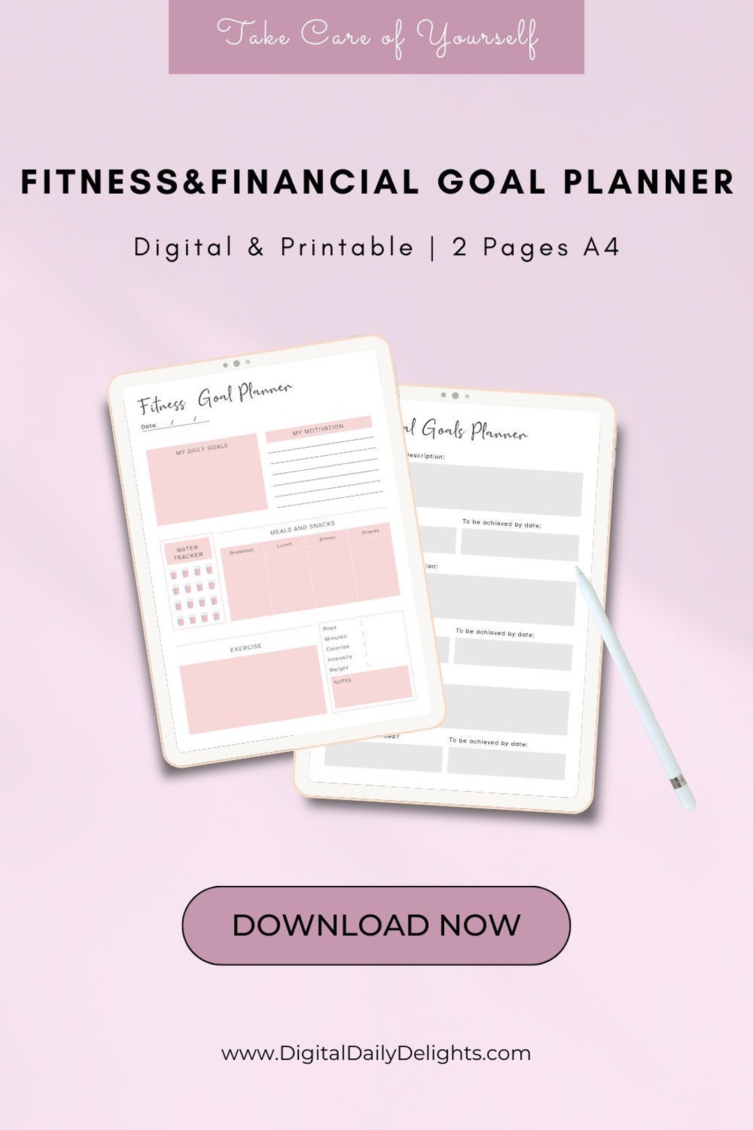 2 in 1 Digital Planners, Fitness Goal Planner, Financial Goal Planner