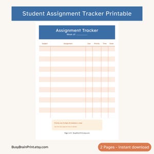 Student Assignment Tracker Printable | ADHD Homework Planner with Priority Levels | Back to School