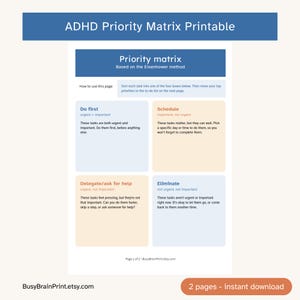 ADHD Priority Matrix Printable | Eisenhower Method To-Do List | Simple Task Planner for ADHD