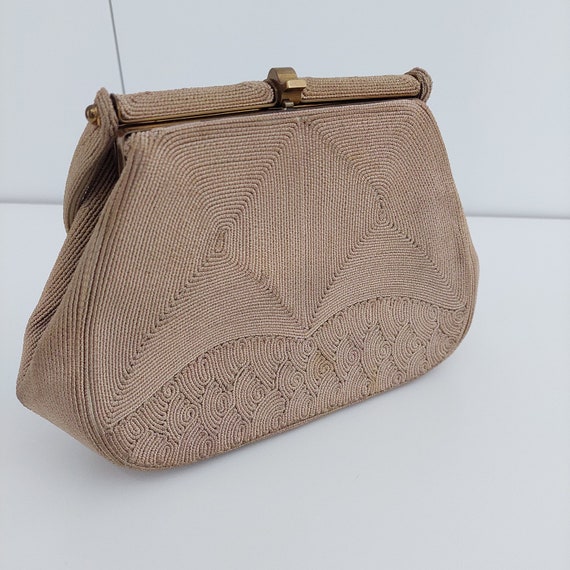 1940s light brown vintage corde handbag, Genuine … - image 2