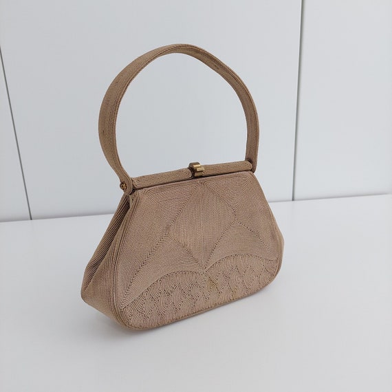 1940s light brown vintage corde handbag, Genuine … - image 1