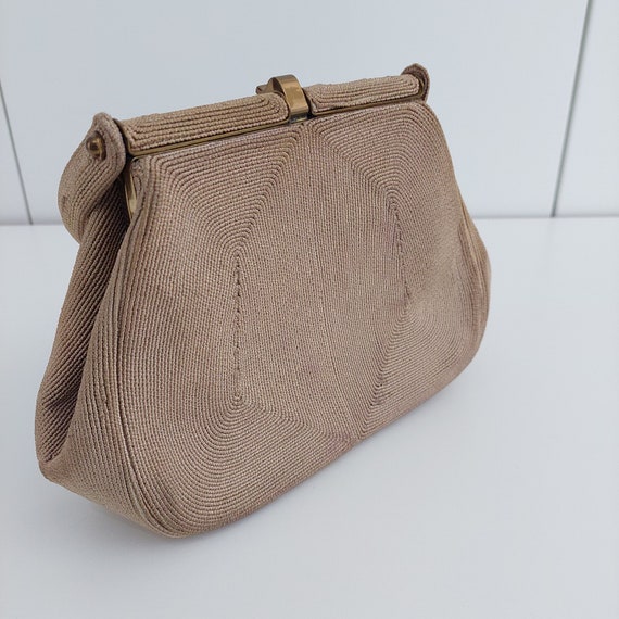 1940s light brown vintage corde handbag, Genuine … - image 5