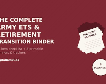 Army ETS Retirement Transition Binder - Sfl-Tap Checklist and VA Claim Planner - DD-214 Review + Job Hunt Organizer for Active Duty and Agr