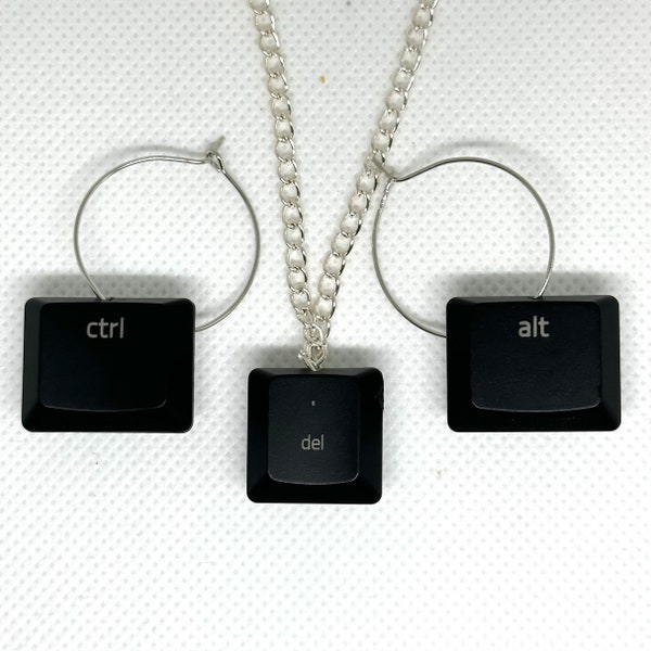 Recycled Keyboard Key Cap Earrings & Necklace - Ctrl Alt Delete Pg Up Pg Down Esc End