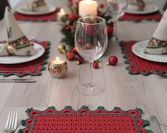 Christmas Crochet Placemat Pattern PDF, Rectangle Table Mat Tutorial, Holiday Table Decor
