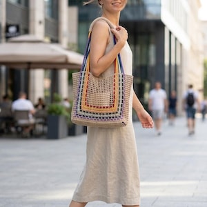 Crochet Rainbow Mesh Tote Bag Pattern PDF – Pride Market Bag with Video Tutorial