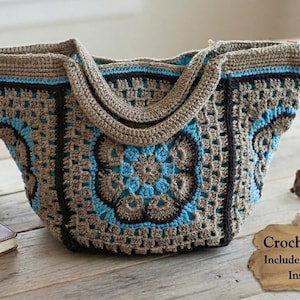 Crochet African Violet Granny Square Bag Pattern PDF – Stash Buster Tote with Video Tutorial