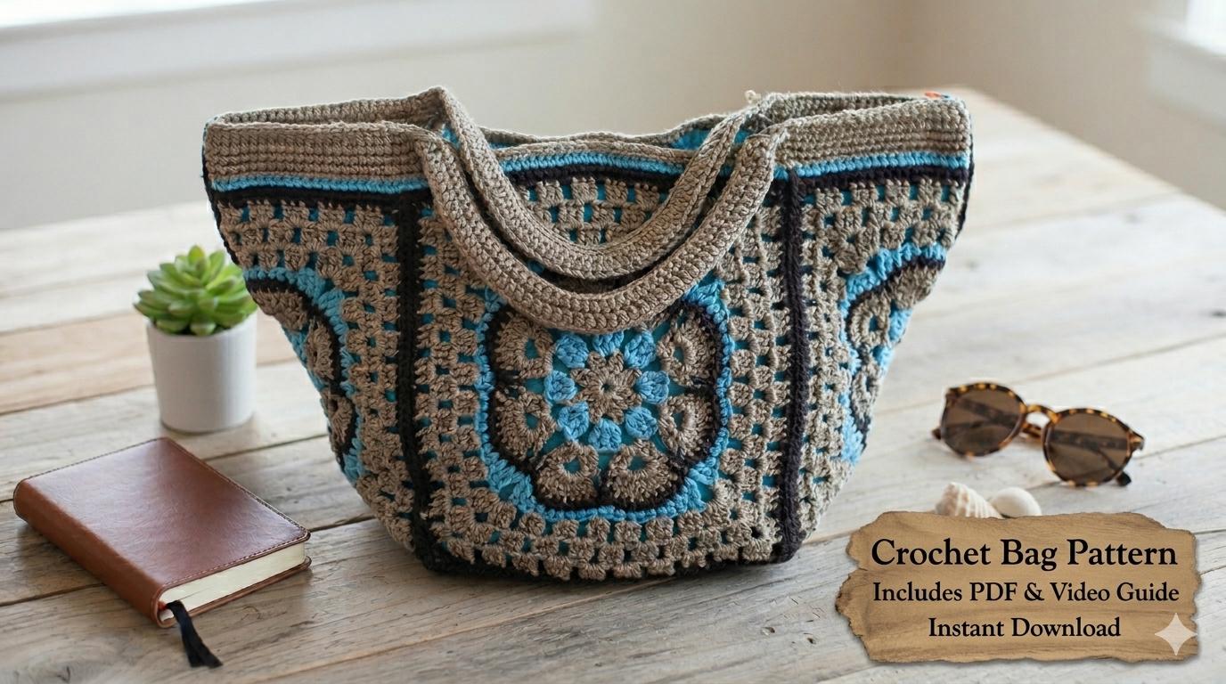 Crochet African Violet Granny Square Bag
