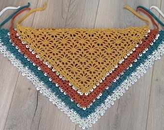 Crochet Bandana Pattern PDF + Video Tutorial | Boho Head Scarf | Lace Hair Kerchief | Easy Beginner Crochet