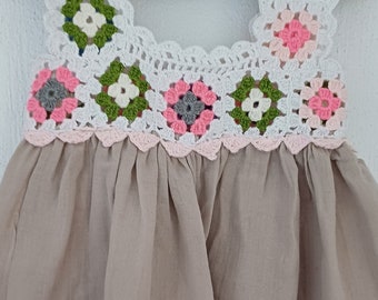 Bio Musselin Baby Kleid, Handgemachte Spitze Passe, Sommer Kleinkind Mädchen Kleid