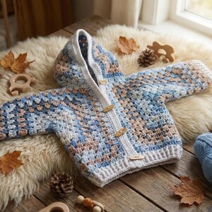 Crochet baby jacket PDF pattern and full video tutorial, step by step guidance, instant digital download
