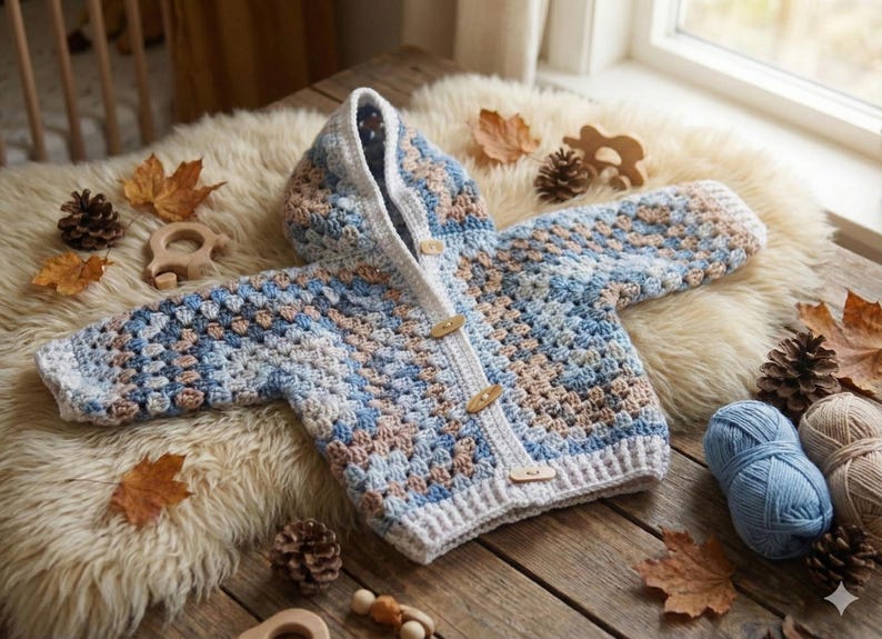 Crochet baby jacket PDF pattern and full video tutorial, step by step guidance, instant digital download