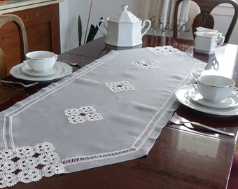 Table cloths, Runner Hand-Knitted Lace Motifs  with a Special Intermediate Lace |    handmade | house warming gift , Mother's Day Gift