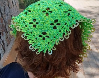 Crochet Bandana Pattern PDF + Video Tutorial | Boho Head Scarf | Flower Lace Hair Kerchief | Easy Beginner Project