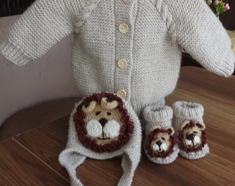 Handknitted Baby set |  Baby Boy Cardigans and Matching Accessories | for 6-18 Months  | Ideal Gift Set | Birthday gift  | grandchild gift