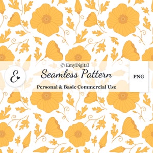 Fleurs jaunes transparentes motif png, motif floral pavot de Californie