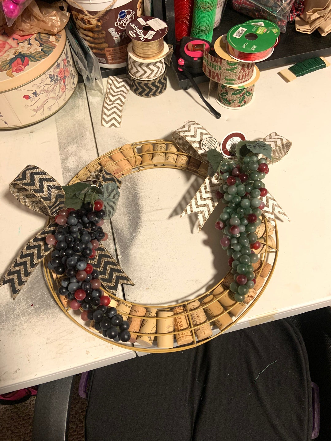 Wine Corks Wreath With Grape and Bow Etsy