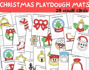 Christmas Play Dough Mats Visual Cards, Printable Play Doh Toddler Activities, Homeschool Montessori Kindergarten Pre-K Preschool Materials