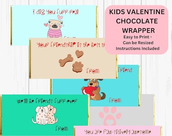 VALENTINE Dog Lovers chocolate wrappers Chocolate Bar Printable Classroom Valentine's INSTANT DOWNLOAD Printable Valentine's Day Template