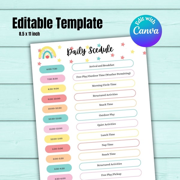 Home Daycare Schedule Editable Childcare Printable Daily Checklist For Kids  Daily Routine Chart Daycare Template Montessori Editable Chart