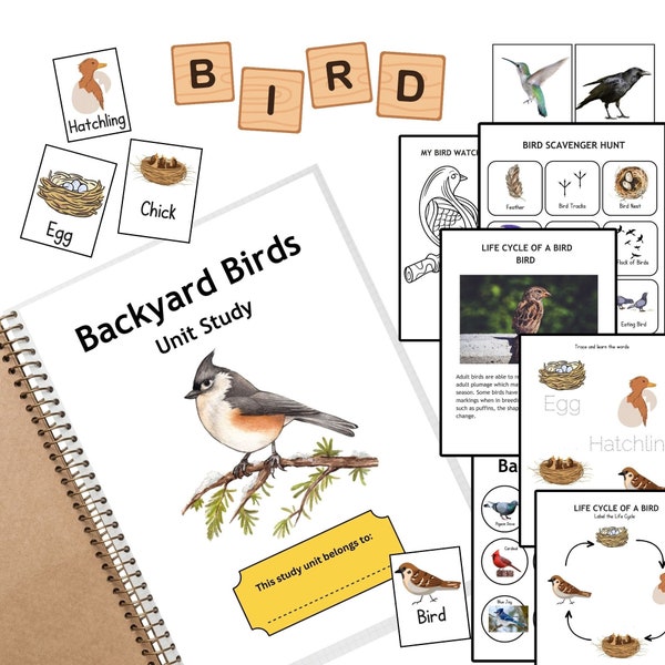 Printable Backyard Birds Unit Study Bird Watching Journal Kids Printable Homeschool Learning Toddler Busy Book Preschool Curriculum kids