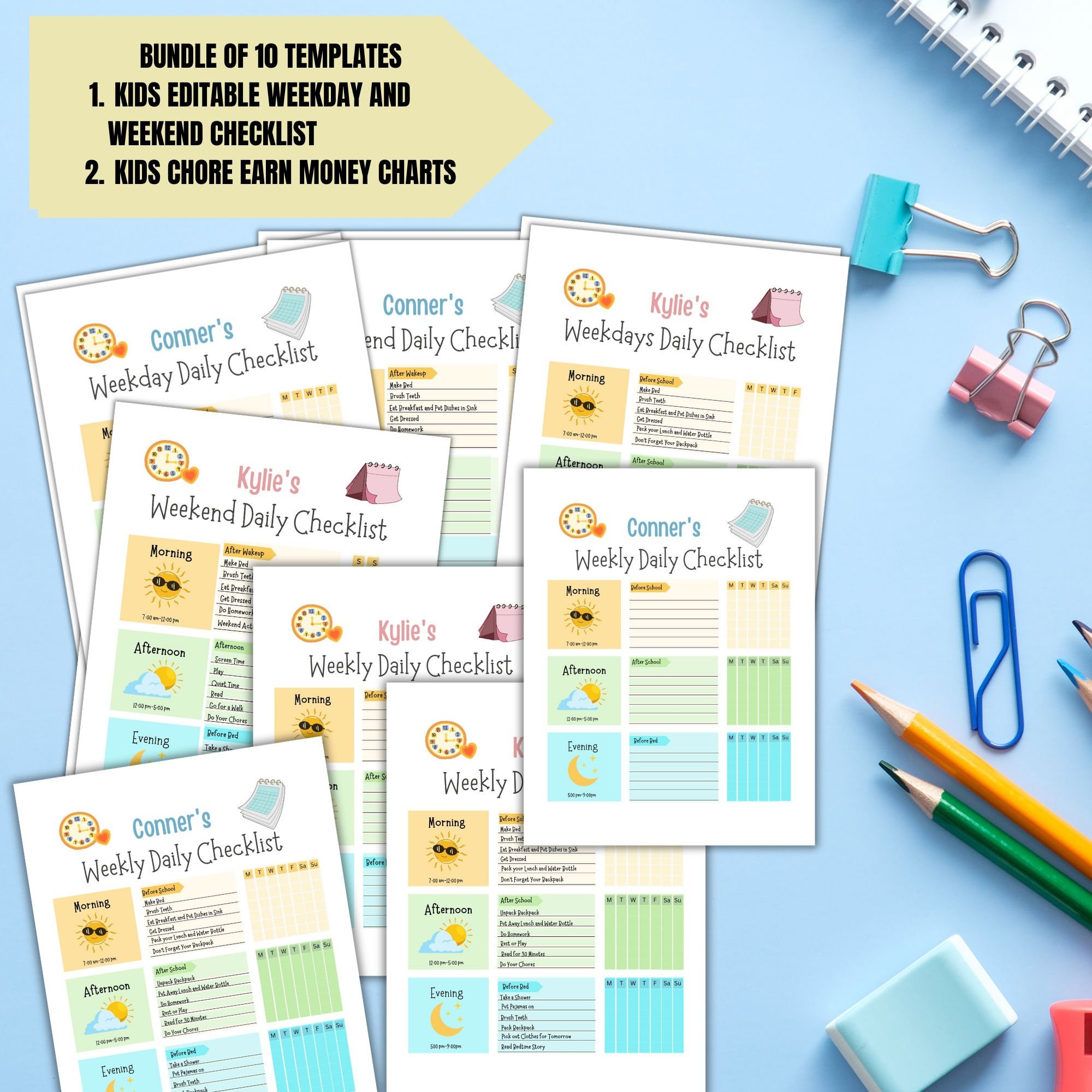 Editable Chore Chart for Multiple Kids Daily Checklist Template for ...
