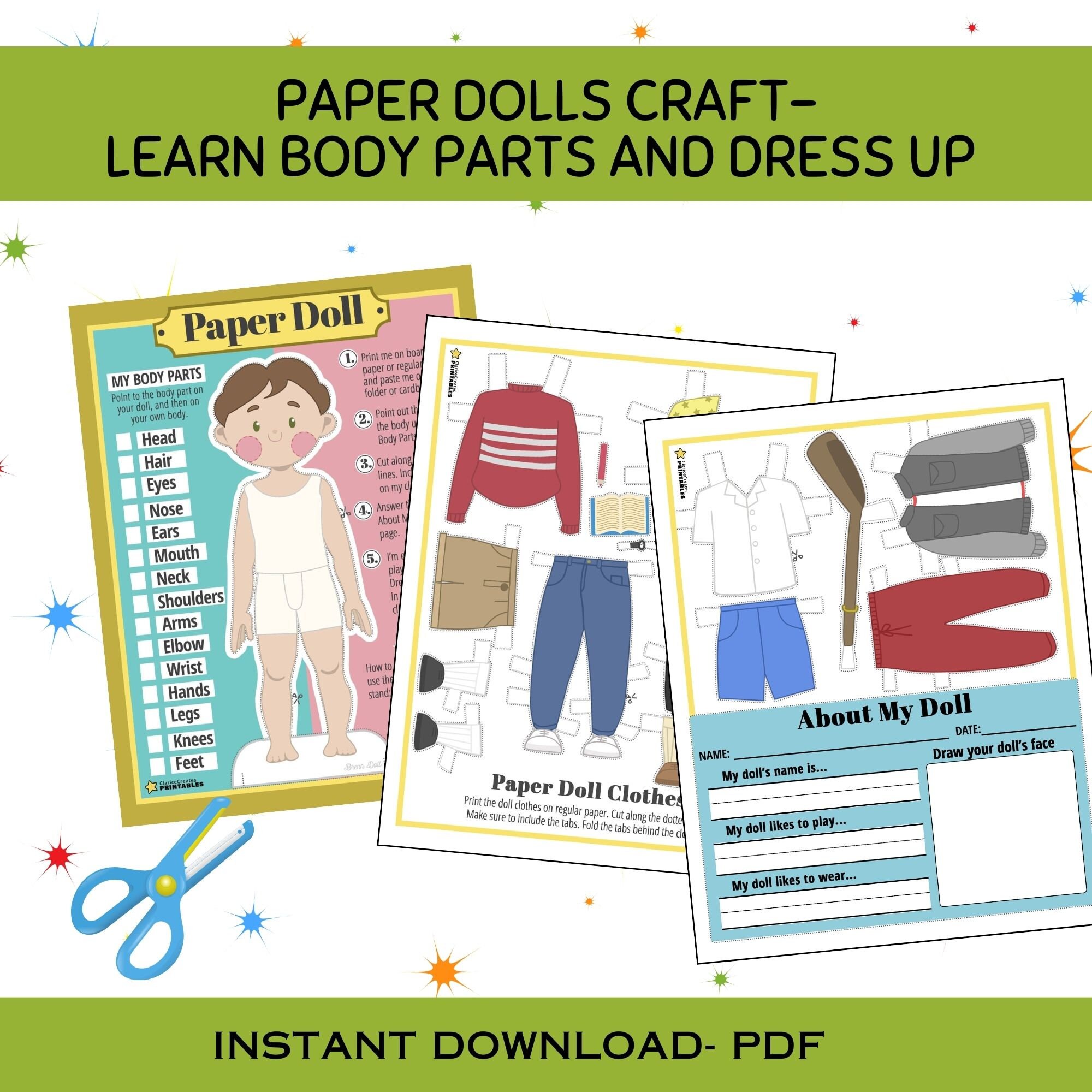 Kids Learn Body Parts Busy Bundle Kids Paper Doll Craft Activity Human ...