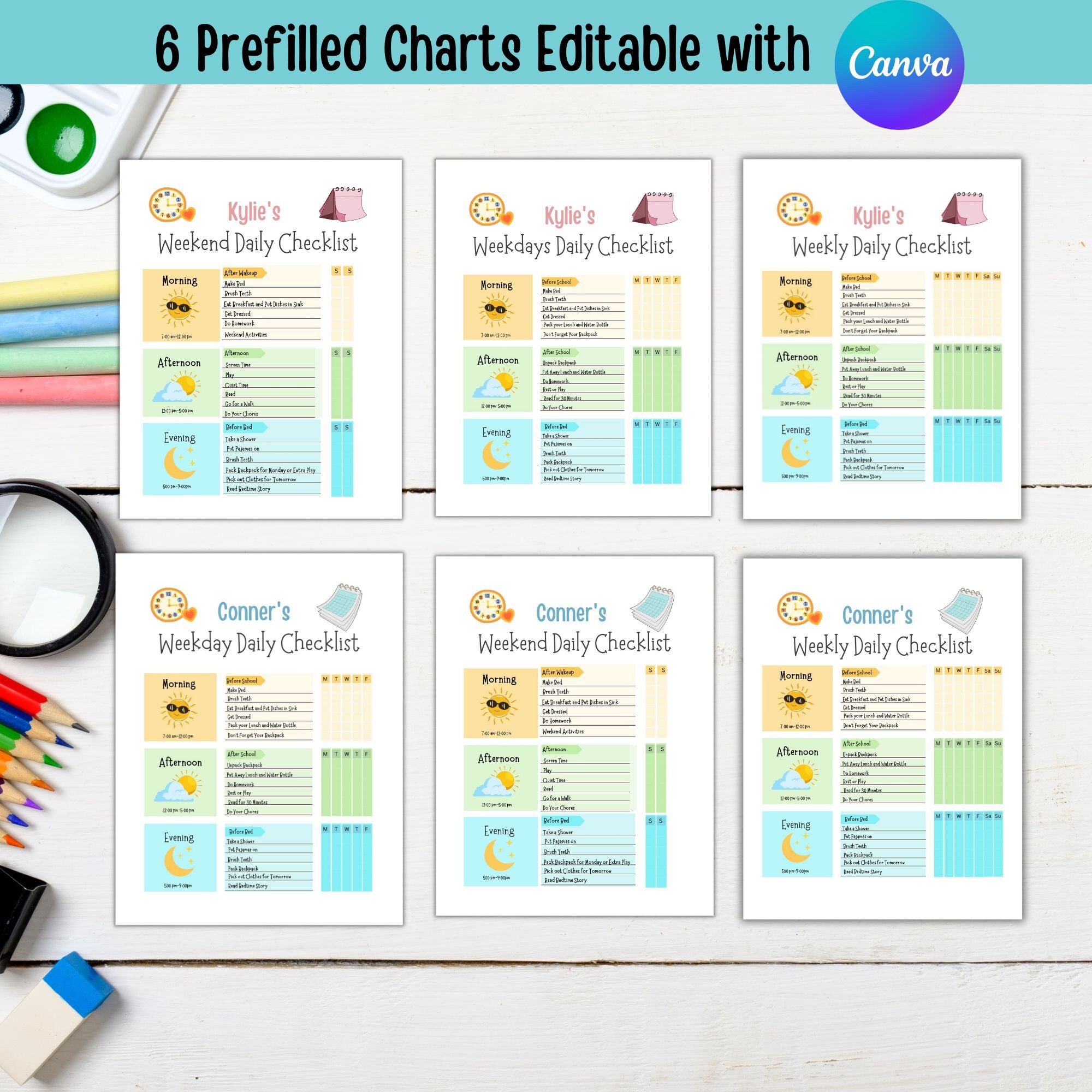 Editable Chore Chart for Multiple Kids Daily Checklist Template for ...