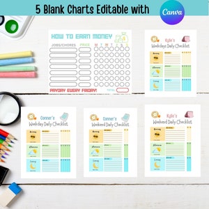 Editable Kids Routine Planner Bundle Printable, How to Earn Money Chore ...