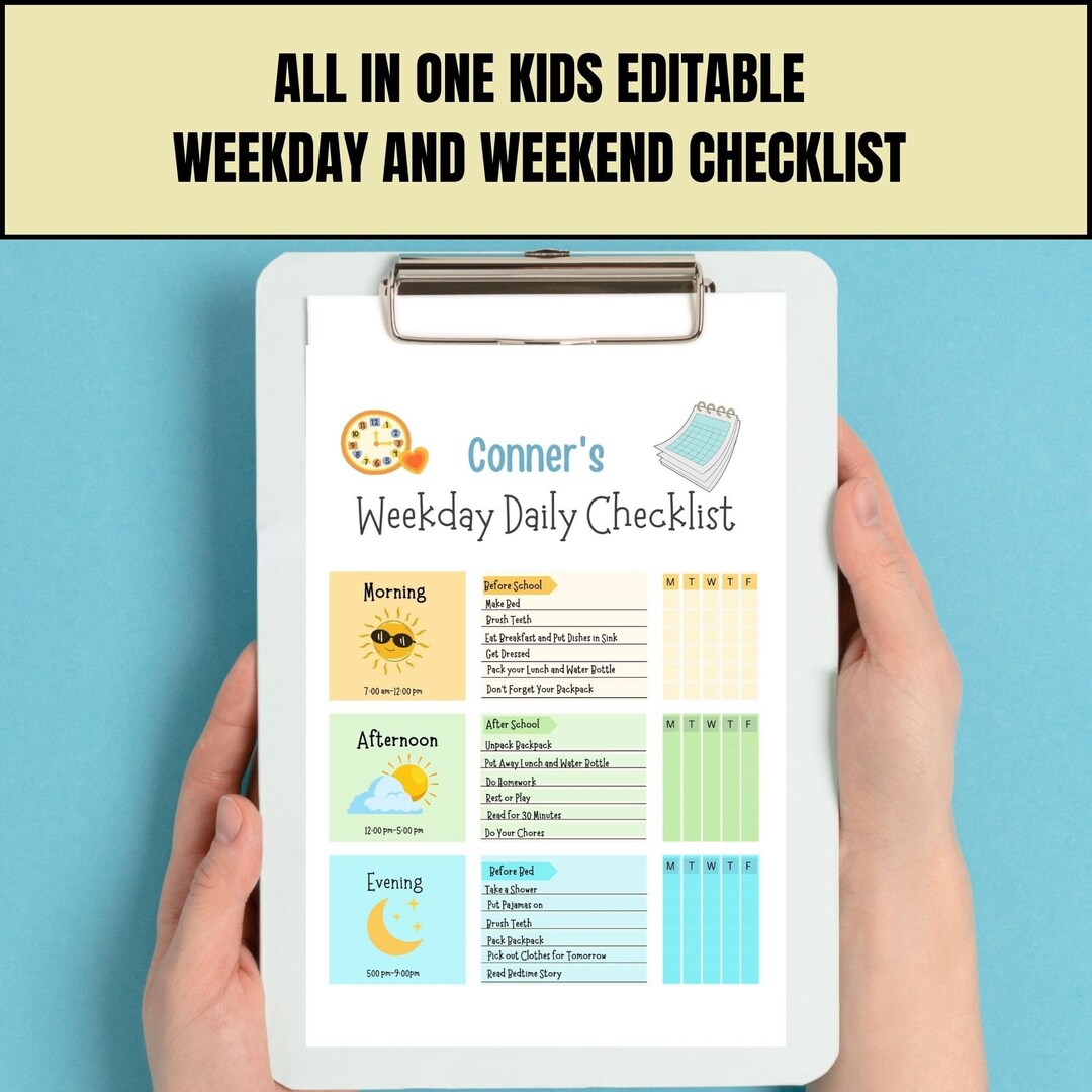 Editable Chore Chart for Multiple Kids Daily Checklist Template for ...