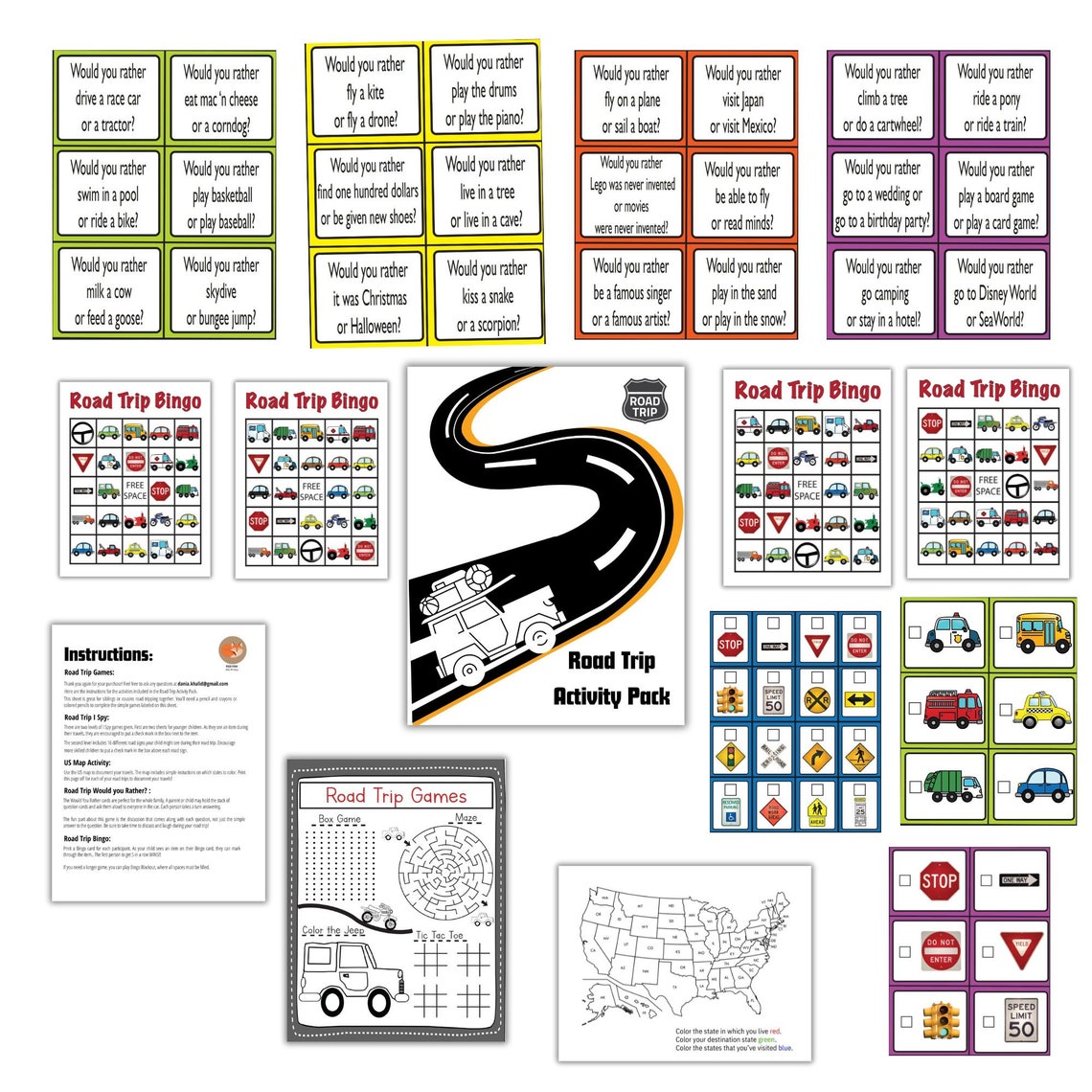 Kids Road Trip Games Printable Family Vacation Bingo Car Games I Spy Travel Printables Kids ...