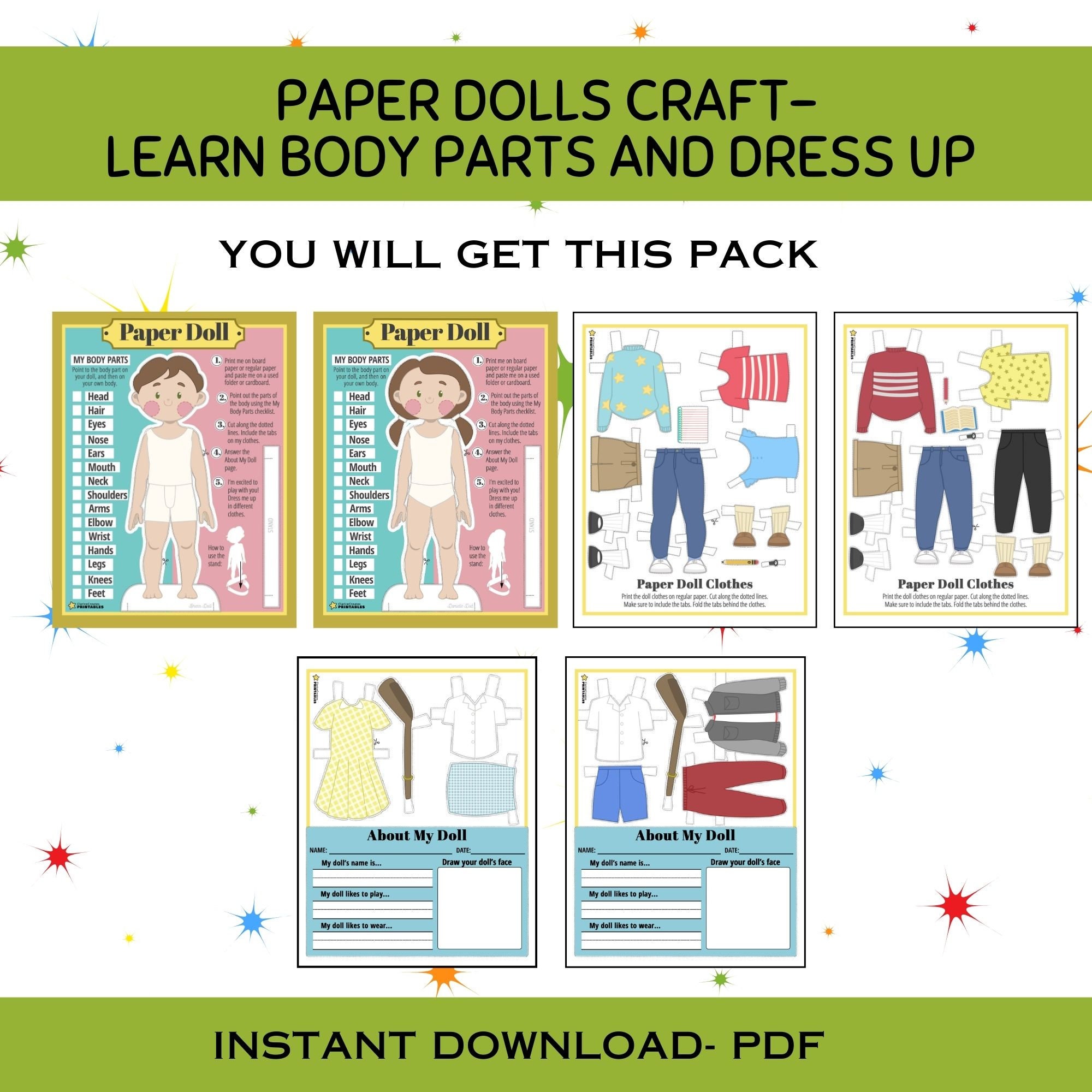 Kids Learn Body Parts Busy Bundle Kids Paper Doll Craft Activity Human ...