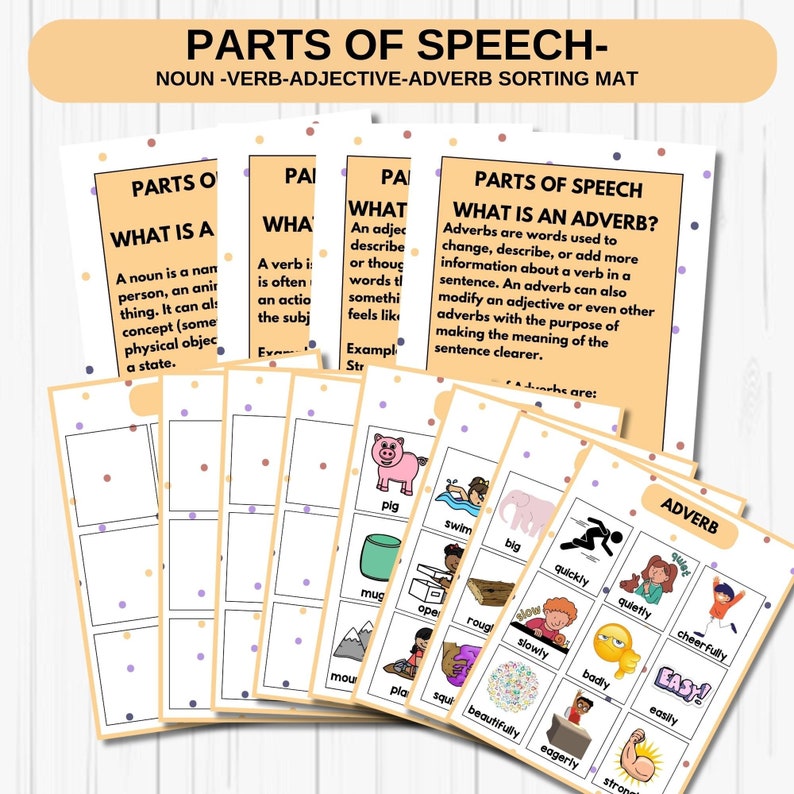 Parts of Speech Activity Printable Grammar Game Kids Language Arts ...