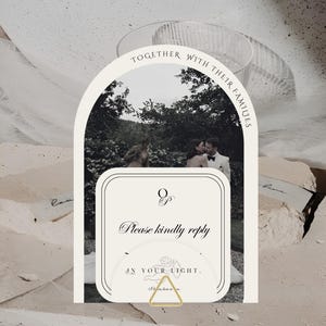 Suite di inviti per matrimonio Old Money • Modello per foto ad arco • Invito stampabile elegante, minimalista, moderno, classico, disegnato a mano, in bianco e nero