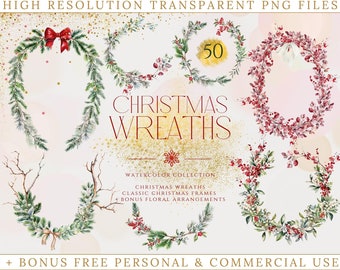 Christmas wreaths and Christmas frames PNG bundle, Watercolor clipart, Winter babyshower,Invitations clipart,Wedding clipart,Premade clipart
