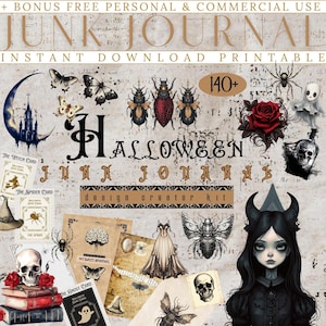 Diário de lixo eletrônico vintage de Halloween, clipart de Halloween, páginas de diário de lixo, gótico, assustador, gasto, kit DIY artístic