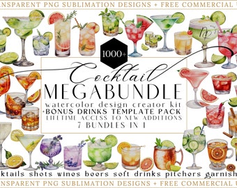 Watercolor Cocktail Clipart, Signature Cocktail Clipart, Alcohol Illustrations, Beverage Clipart, Garnishes, Beers, Non Alcoholic Drinks