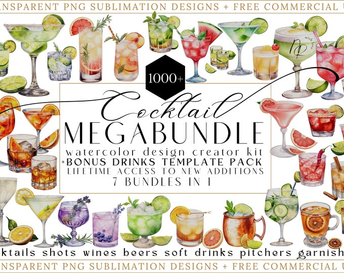 Cocktail Clipart Bundle | Hand Drawn SVG PNG Bar Drinks Illustration ...