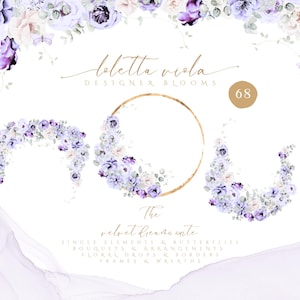 Clipart de flores roxas em aquarela ∙ Clipart floral roxo png ∙ Flores de casamento roxas ∙ Clipart de casamento ∙ Molduras florais ∙ Bordas florais