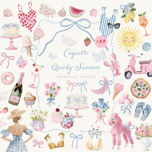 Skurrile Sommer Doodles, Handgezeichnete Italien Hochzeit Clipart, Bunte Dolce Vita Hochzeit Icons, Moderne schrullige Linie Kunst für Einladungen, Dekor