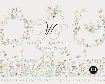 Watercolor Wildflowers Clipart Bundle, Watercolor Floral Borders, Summer Wildflowers, Wild Flower Clipart, Field Flowers, Floral Wreath png