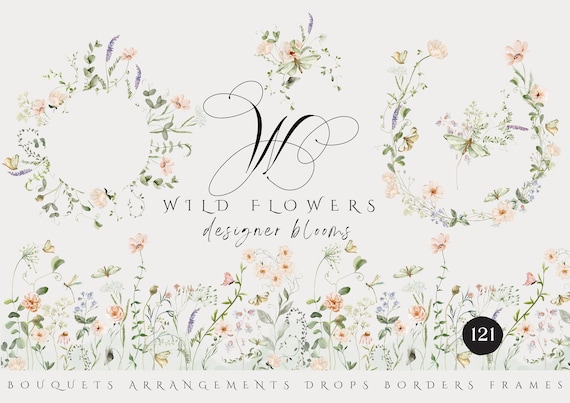 Watercolor Wildflowers Clipart Bundle, Watercolor Floral Borders, Summer Wildflowers, Wild Flower Clipart, Field Flowers, Floral Wreath png