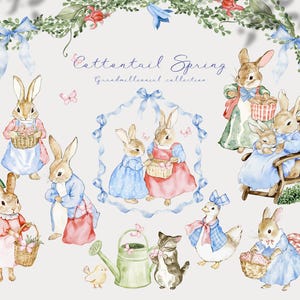 Aquarell Little Valley Geschichten Clipart, Vintage Bunny PNG, süße Kaninchen, Frühling Tiere Clip Art, Garten Clipart, digitaler Download