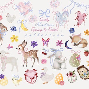 Clipart fantaisiste de printemps et de Pâques, pngs aquarelles de Pâques fantaisistes, mignons icônes modernes de griffonnages de mariage original, cadres avec noeud coquette png thumbnail