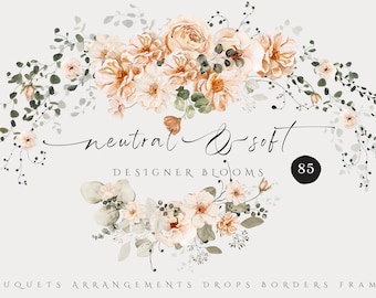 Neutral Floral Clipart PNG, Fall Wedding Watercolor Flowers, Autumn Bouquet Clip Art, Rustic Boho Bridal Shower Decor, Commercial use