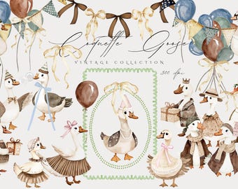 Silly Goose Clipart | Watercolor Rustic PNG, Boho Nursery Decor, Spring Vintage Cottagecore, Commercial Use