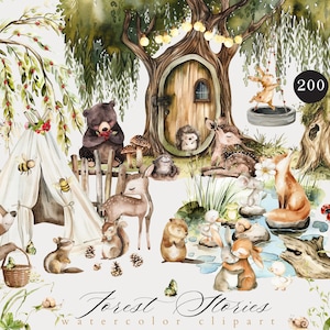Waldzauber Junk Journal Clipart, Kunstvolles DIY Junk Journal Kit herunterladbar PNG, Magische Waldtiere, Journalseiten,Floral Magic Clipart