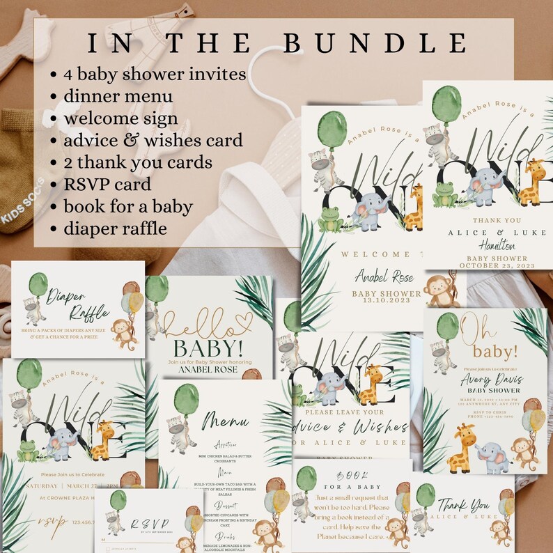 Editable Baby Shower Invite Set Template Wild One Babyshower Etsy